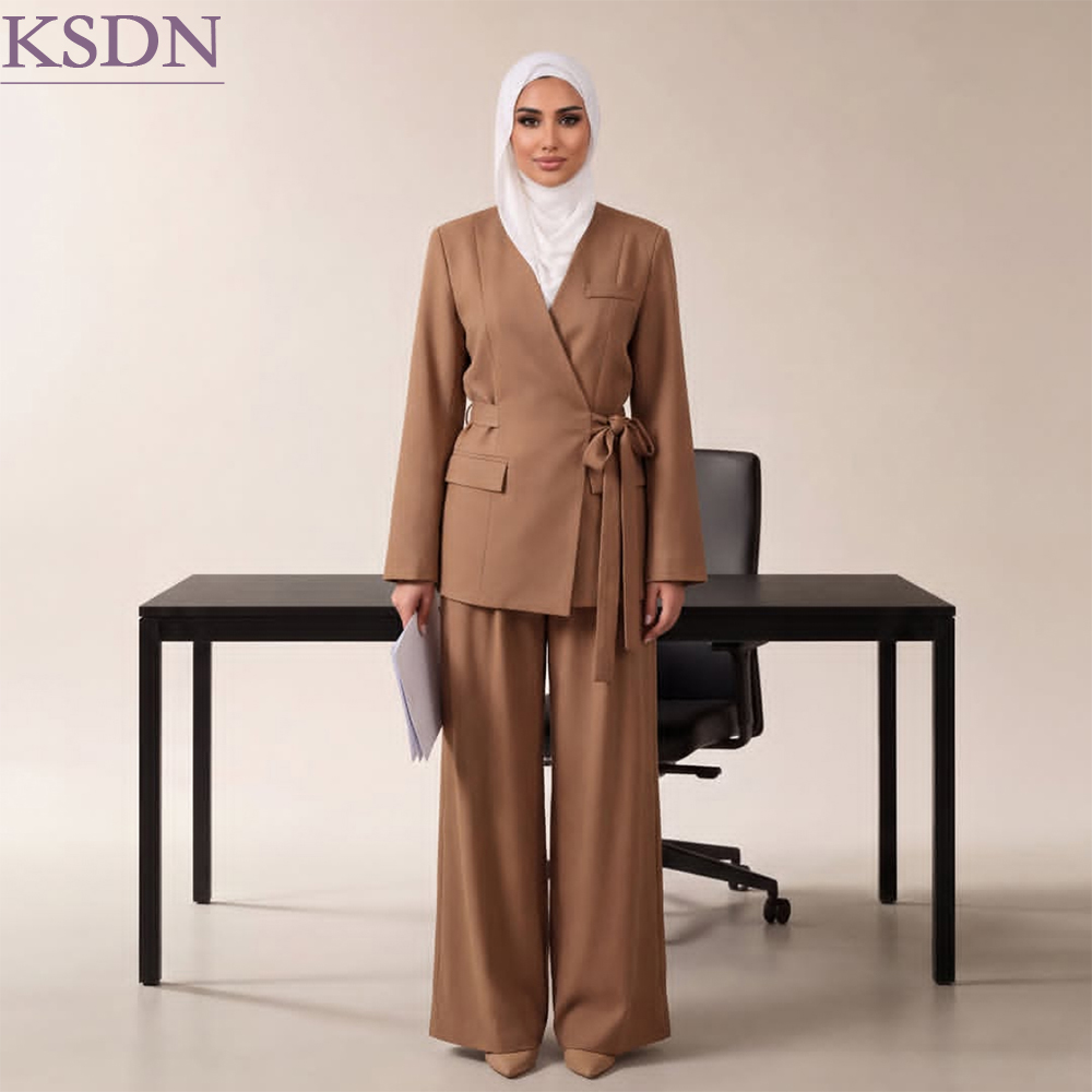 Womens Blazer - Hijab Office Women's Suit Elegant Belted