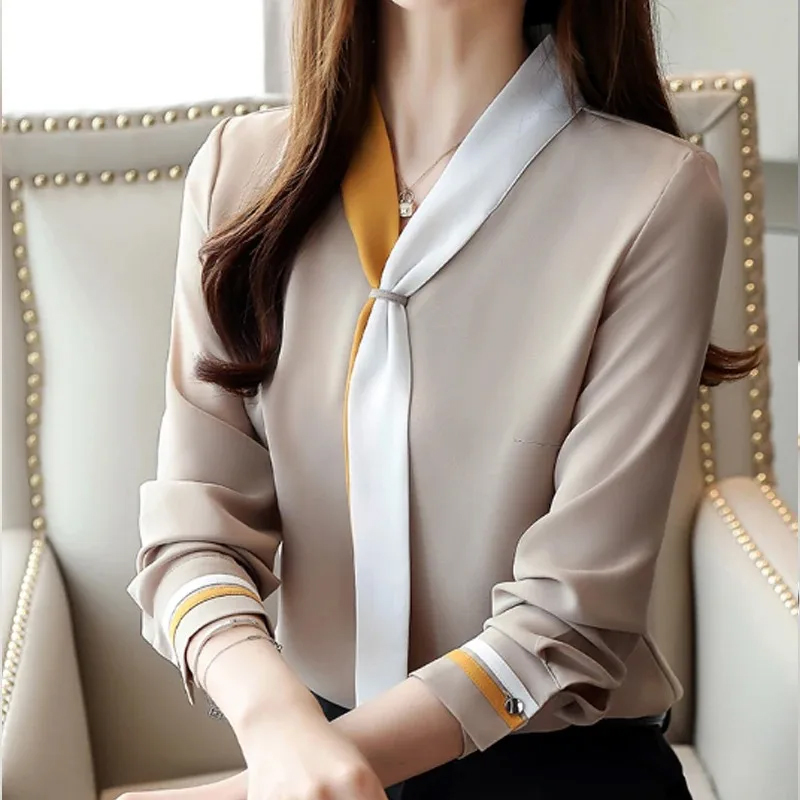 Silk Blouse - Autumn Office Shirt Vintage Long Sleeve