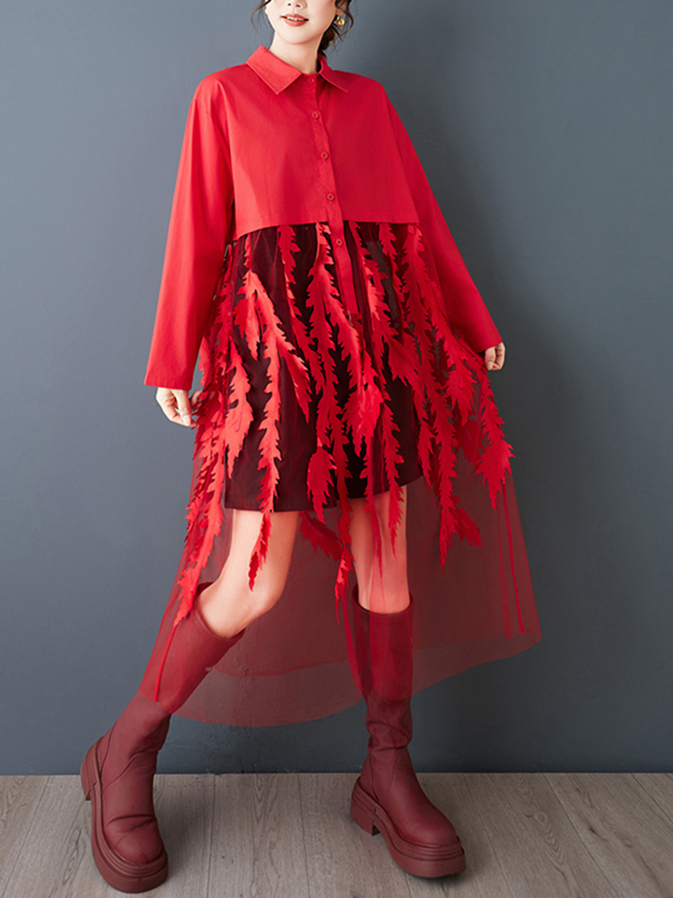 Mesh Patchwork Red Vintage Shi - Women'S Red Formal Wear review and price