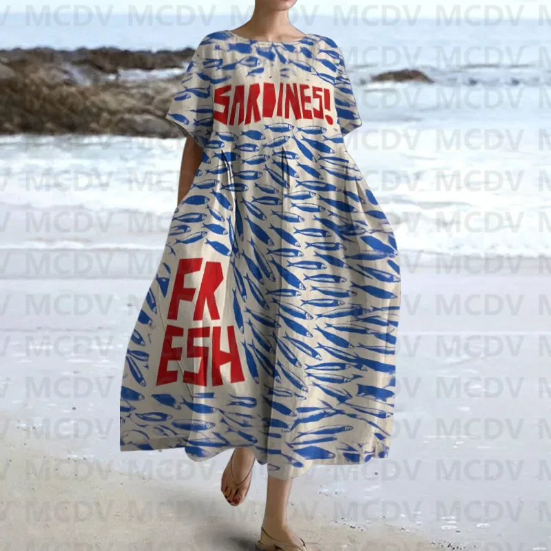 Japanese Vintage Fish Art Prin - Midi Dress review and price