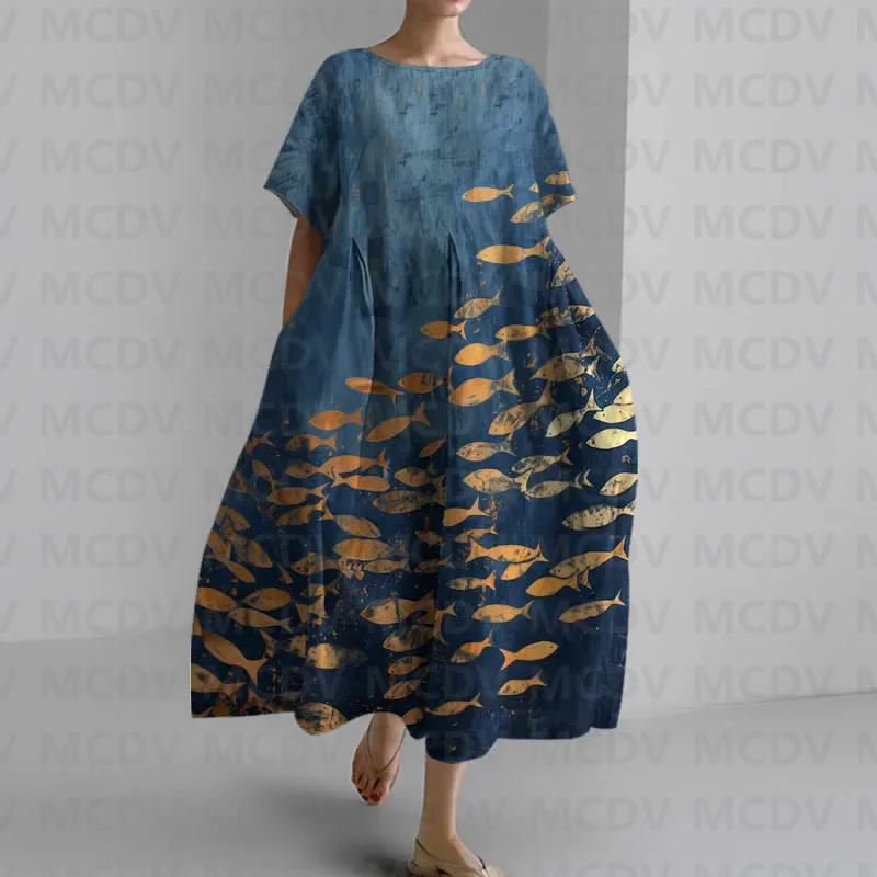 Japanese Vintage Fish Art Prin - Midi Dress review and price