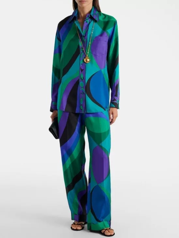 Retro geometric print lapel st - Silk Blouse review and price